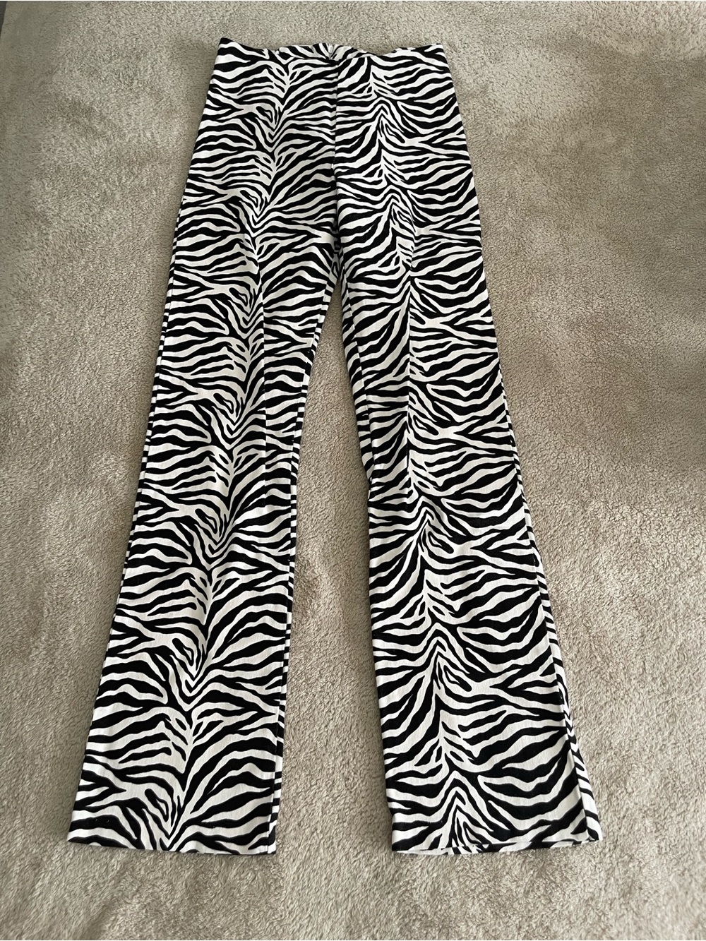 Zebra Print Flared Pants - Black & White